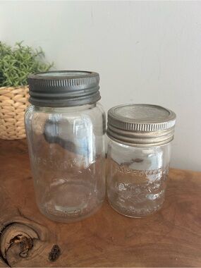 Vintage Clear Glass Mason Jars with Metal Lids Corona - Set of 2